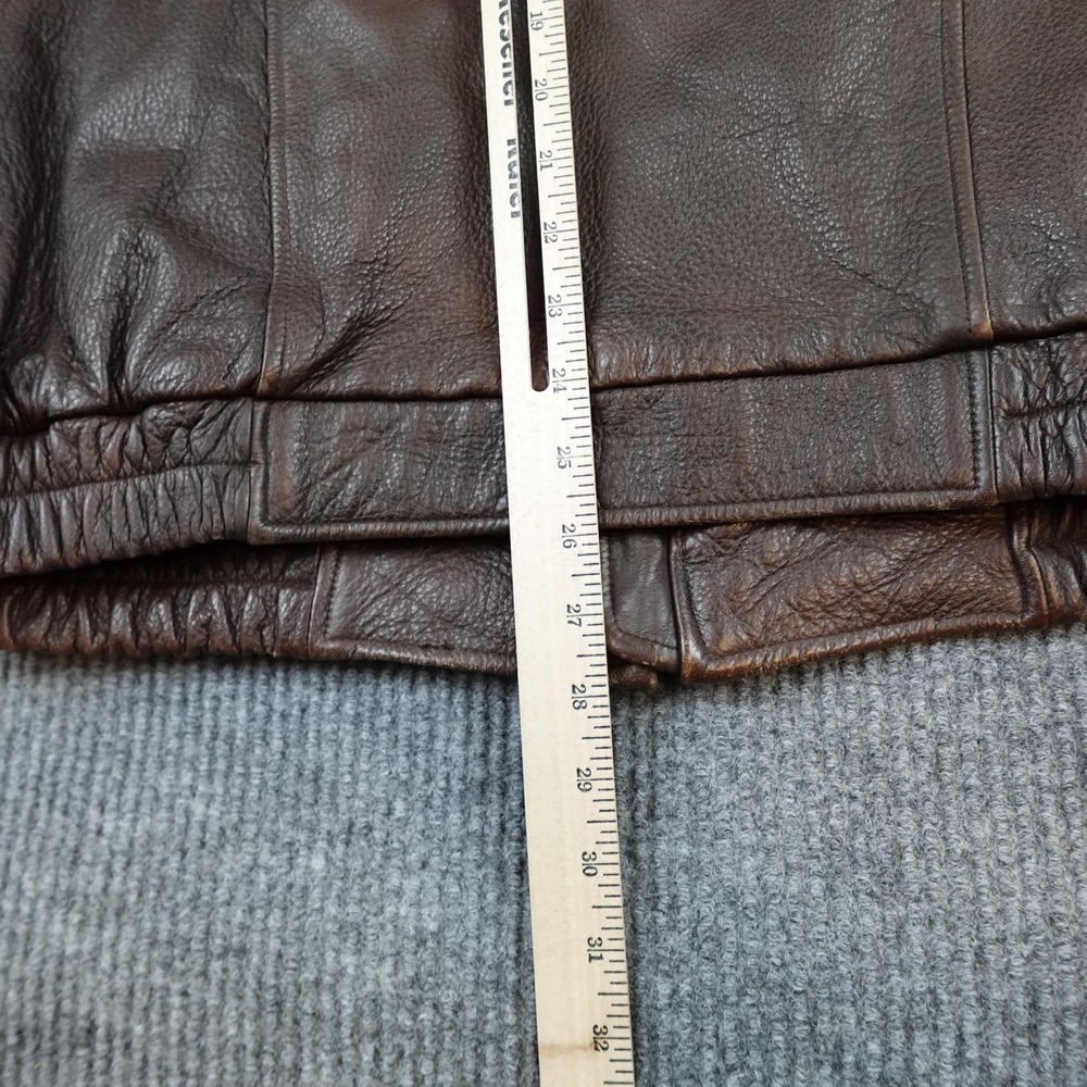 Sonoma Jacket Mens Large Brown Leather Bomber Full Zip USA Flag Lined Aviator - Picture 12 of 13